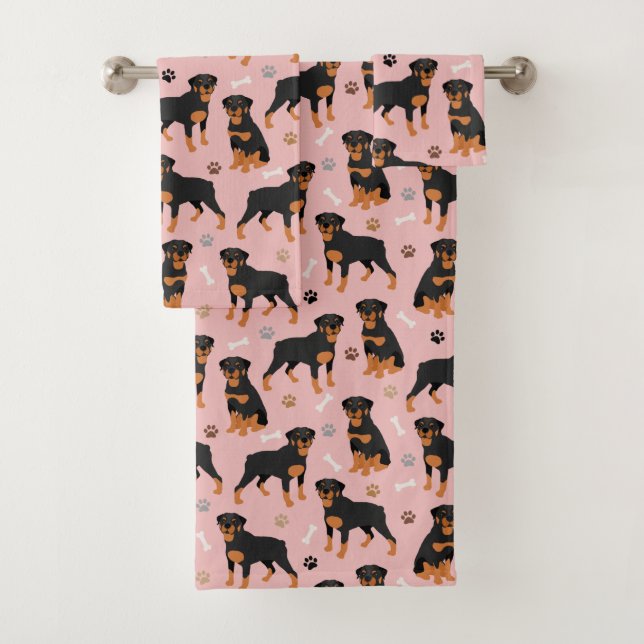 Rottweiler Dog Bones and Paws Bath Towel Set (Insitu)