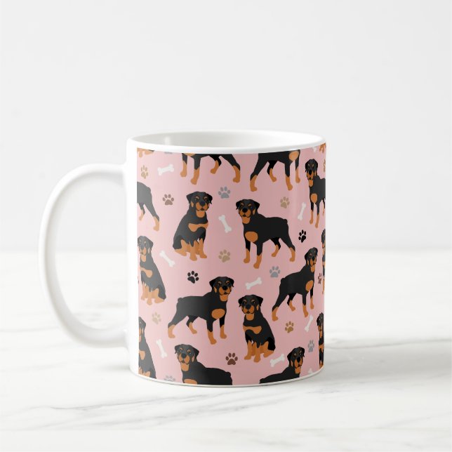 Rottweiler Dog Bones and Paws Coffee Mug (Left)