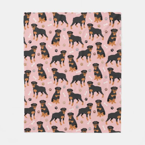 Rottweiler Dog Bones and Paws Fleece Blanket