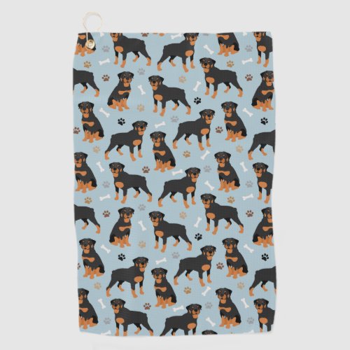 Rottweiler Dog Bones and Paws Golf Towel