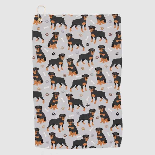Rottweiler Dog Bones and Paws Golf Towel (Front)