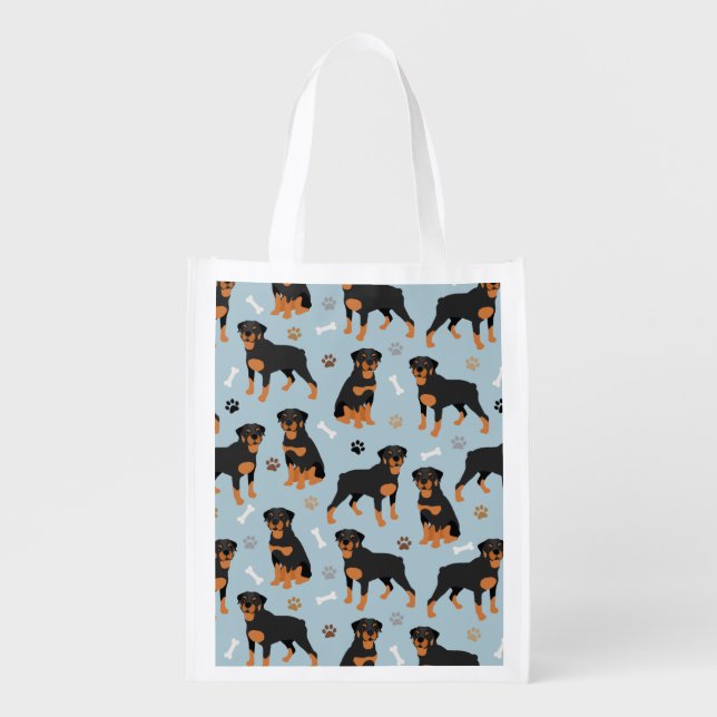 Rottweiler Dog Bones and Paws Grocery Bag (Front)