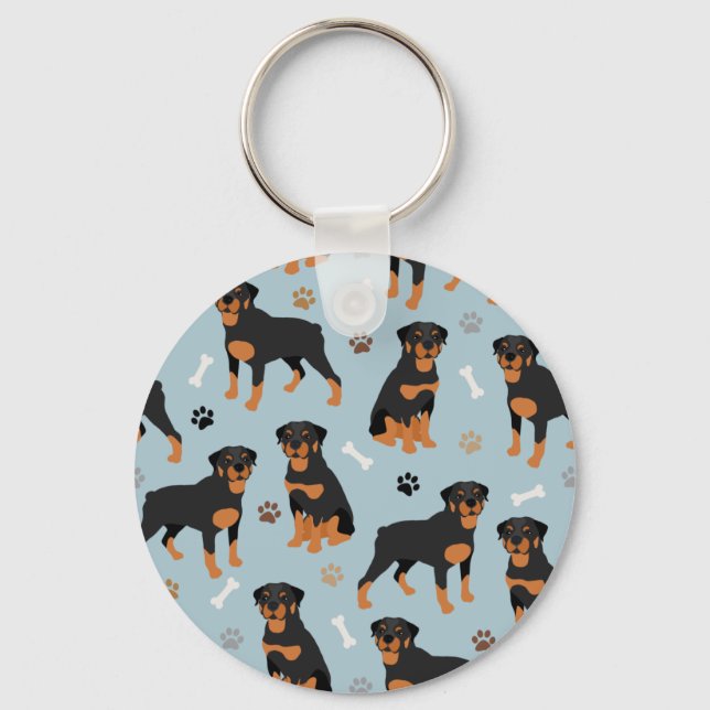 Rottweiler Dog Bones and Paws Keychain (Front)