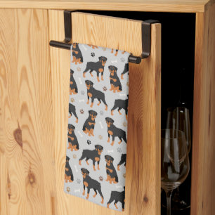 Rottweiler Dog Bones and Paws Kitchen Towel