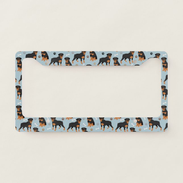 Rottweiler Dog Bones and Paws License Plate Frame (Front)