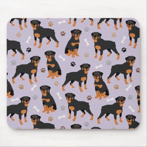 Rottweiler Dog Bones and Paws Mouse Pad