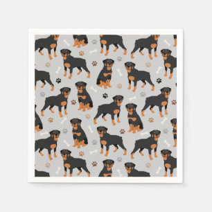 Rottweiler Dog Bones and Paws Napkins