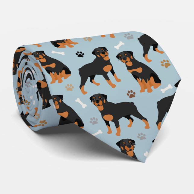Rottweiler Dog Bones and Paws Neck Tie (Rolled)
