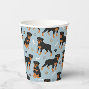 Rottweiler Dog Bones and Paws Paper Cups