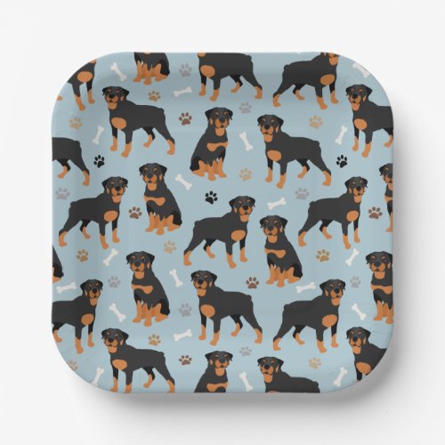 Rottweiler Dog Bones and Paws Paper Plates