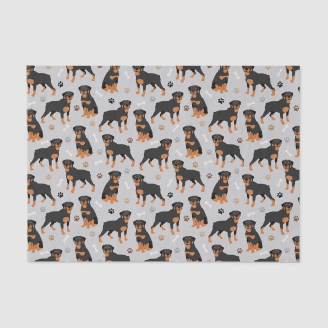 Rottweiler Dog Bones and Paws Tissue Paper (Front)