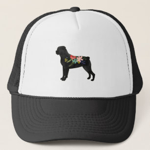 Rottweiler Dog Breed Boho Floral Silhouette Trucker Hat