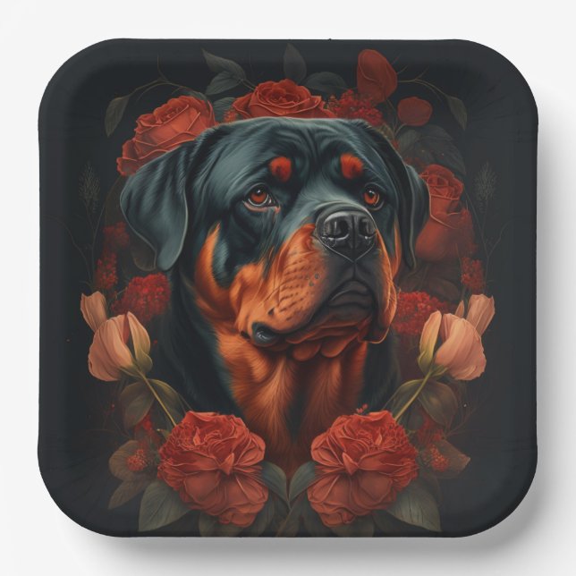 Rottweiler Dog Cardboard Plates (Front)