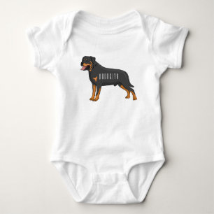 Rottweiler dog cartoon illustration baby bodysuit