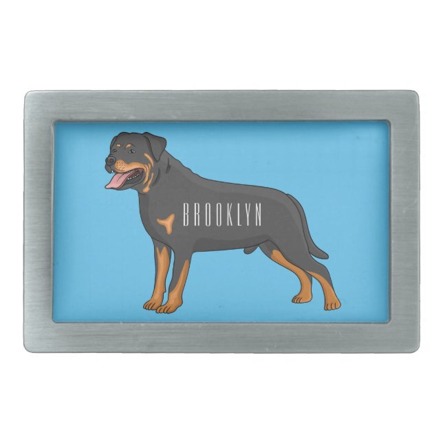 Rottweiler dog cartoon illustration  belt buckle (Front)