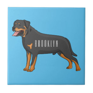 Rottweiler dog cartoon illustration  ceramic tile