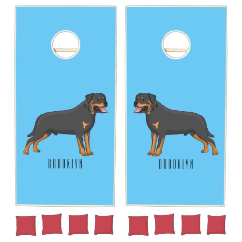 Rottweiler dog cartoon illustration cornhole set