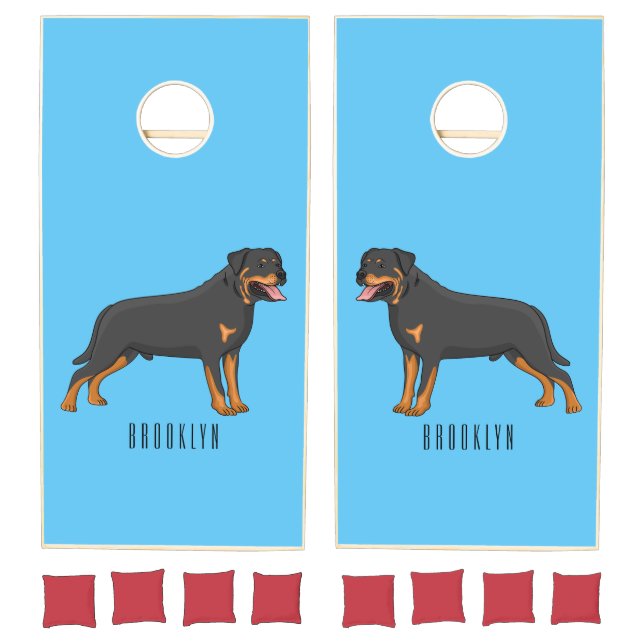 Rottweiler dog cartoon illustration cornhole set (Set)