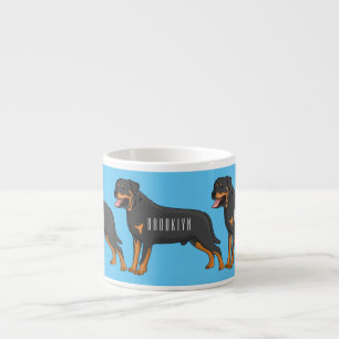 Rottweiler dog cartoon illustration espresso cup
