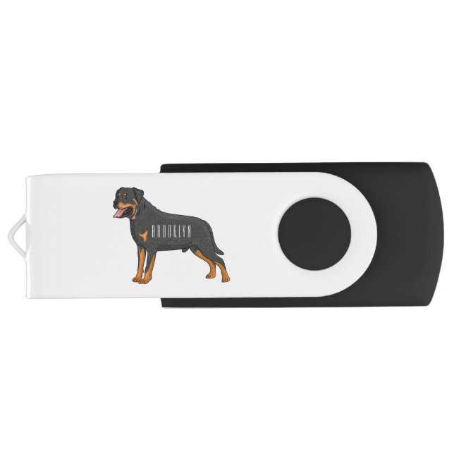 Rottweiler dog cartoon illustration flash drive (Back)
