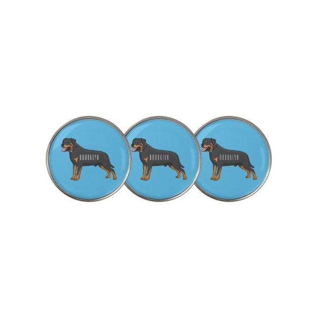 Rottweiler dog cartoon illustration  golf ball marker (3 Up)