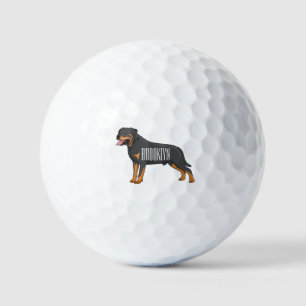 Rottweiler dog cartoon illustration golf balls