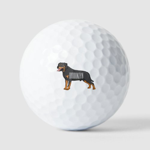 Rottweiler dog cartoon illustration  golf balls