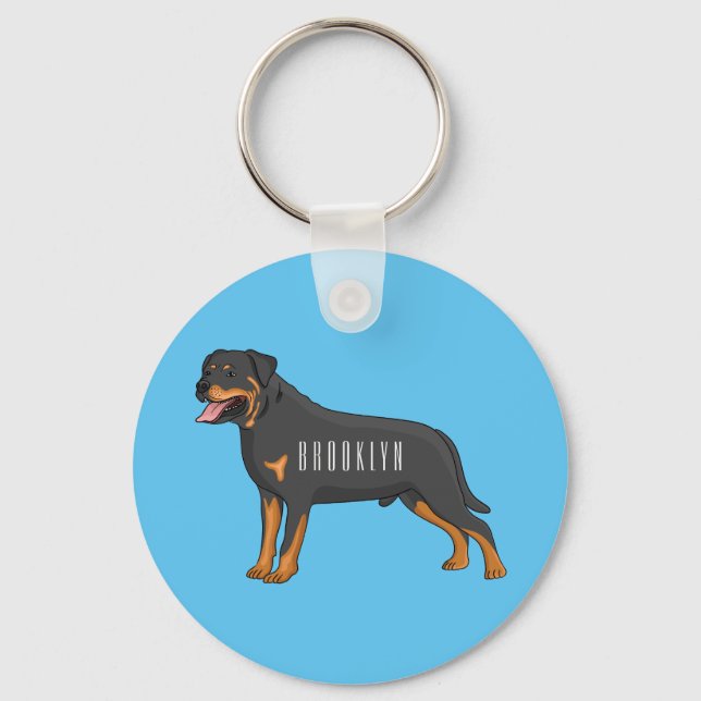 Rottweiler dog cartoon illustration keychain (Front)