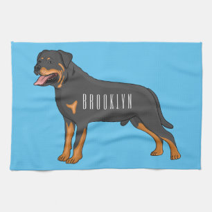 Rottweiler dog cartoon illustration kitchen towel