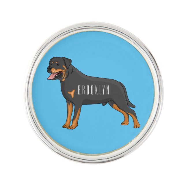 Rottweiler dog cartoon illustration lapel pin (Front)