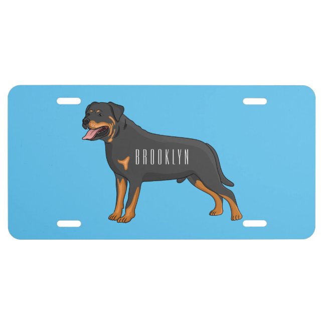 Rottweiler dog cartoon illustration  license plate (Front)