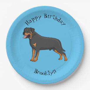 Rottweiler dog cartoon illustration paper plates