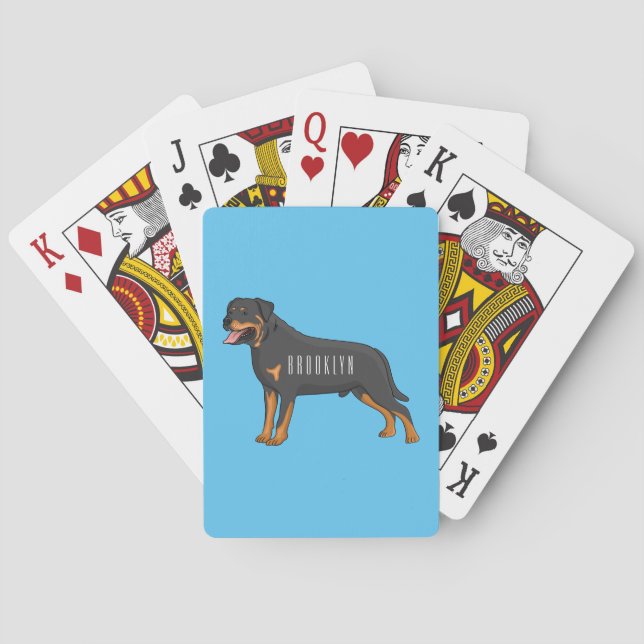 Rottweiler dog cartoon illustration poker cards (Back)