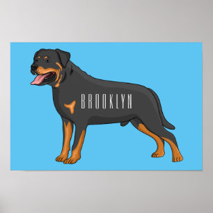 Rottweiler dog cartoon illustration poster