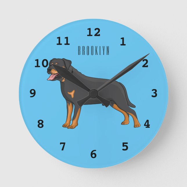 Rottweiler dog cartoon illustration  round clock (Front)