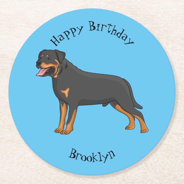 Rottweiler dog cartoon illustration  round paper coaster (Front)