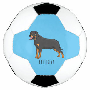 Rottweiler dog cartoon illustration soccer ball