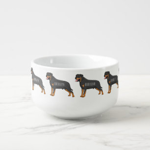 Rottweiler dog cartoon illustration  soup mug
