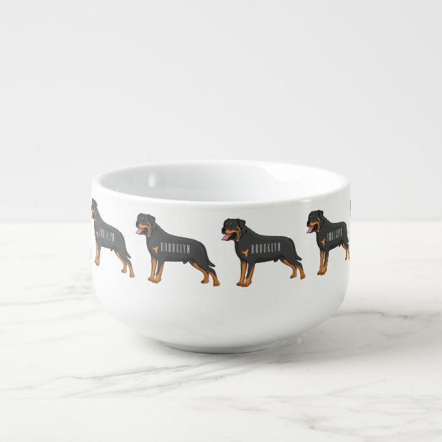 Rottweiler dog cartoon illustration  soup mug (Front)