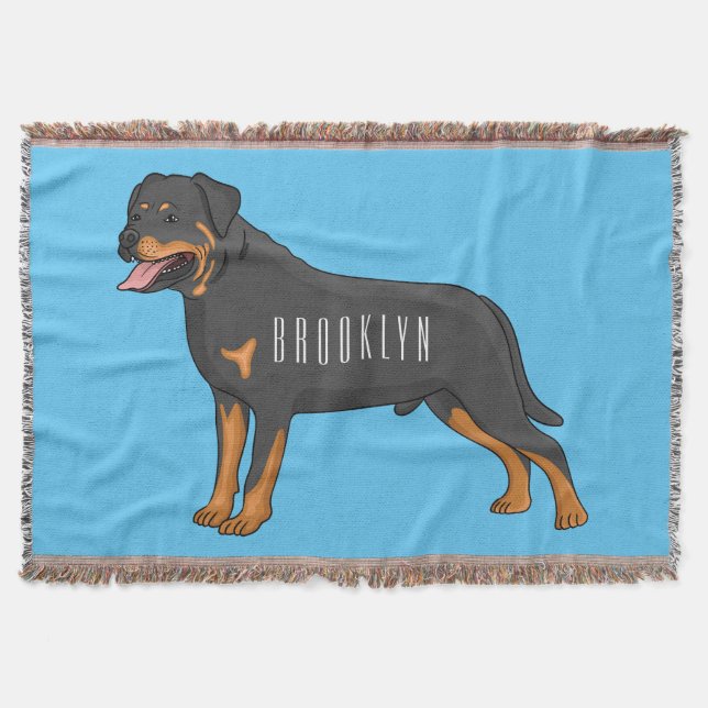 Rottweiler dog cartoon illustration throw blanket (Front)
