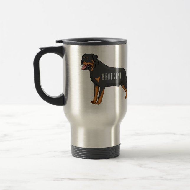 Rottweiler dog cartoon illustration travel mug (Left)