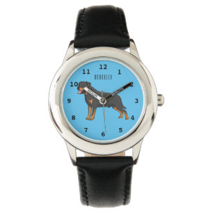 Rottweiler dog cartoon illustration  watch