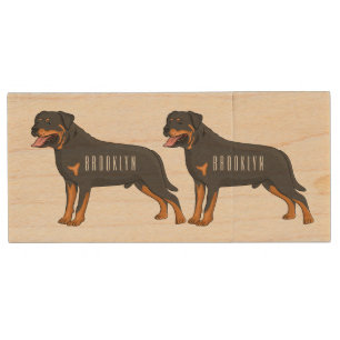 Rottweiler dog cartoon illustration wood flash drive