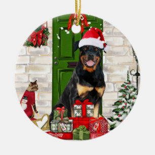 Rottweiler Dog Christmas Ceramic Ornament