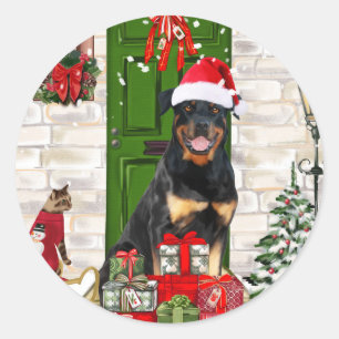 Rottweiler Dog Christmas Classic Round Sticker