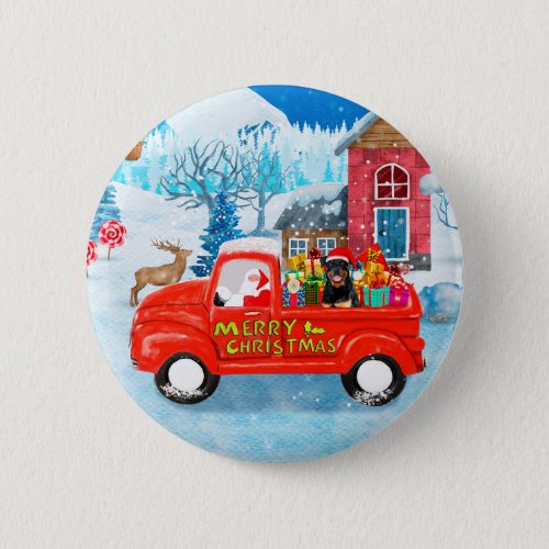 Rottweiler Dog Christmas Delivery Truck Snow Button