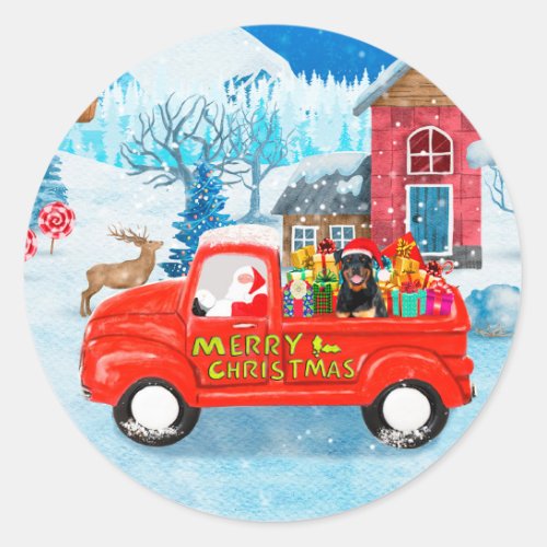 Rottweiler Dog Christmas Delivery Truck Snow Classic Round Sticker