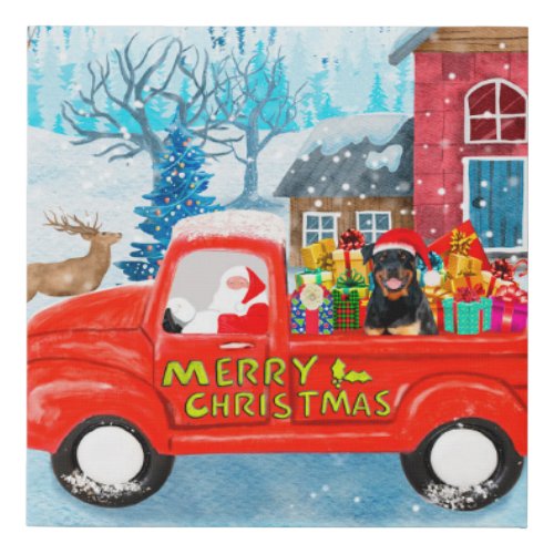 Rottweiler Dog Christmas Delivery Truck Snow Faux Canvas Print