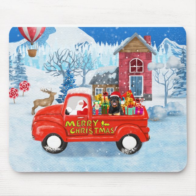 Rottweiler Dog Christmas Delivery Truck Snow Mouse Pad (Front)
