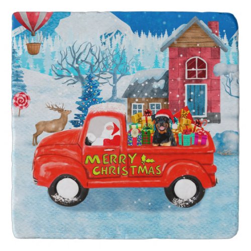 Rottweiler Dog Christmas Delivery Truck Snow Trivet